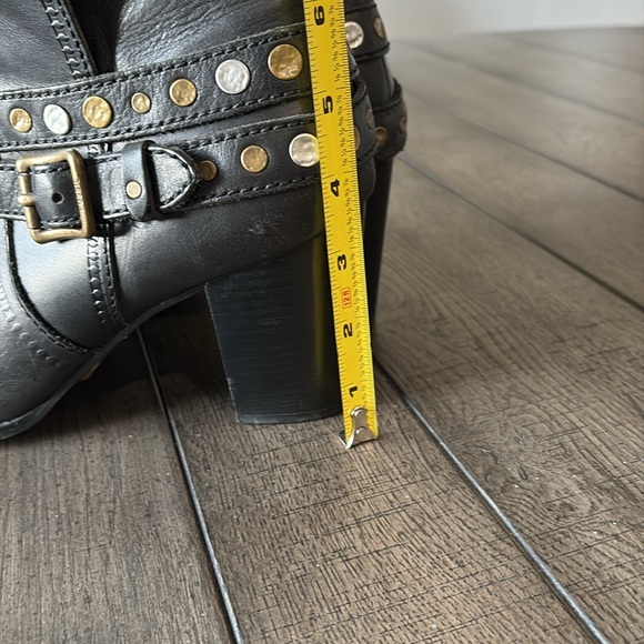 Black Leather Studded Ankle Boots - Picture 2 of 8